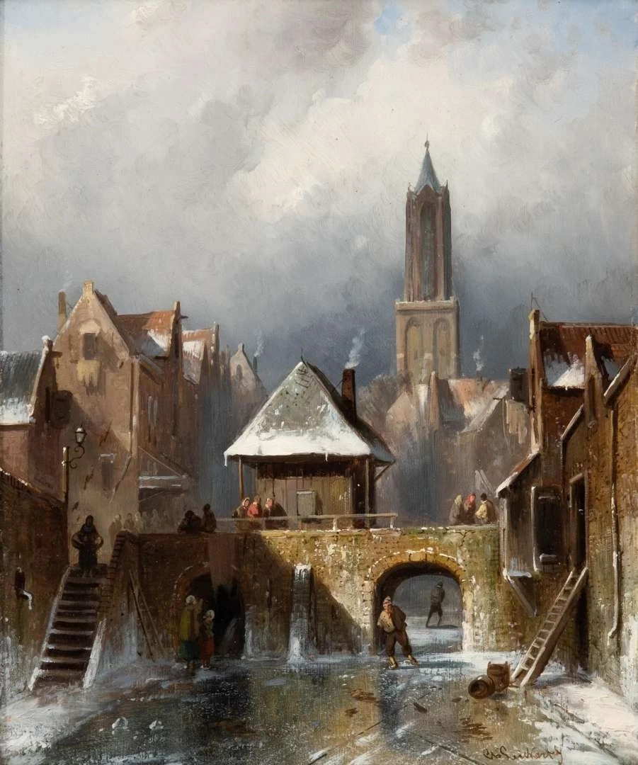 Charles Leickert - Pattinare su un canale ghiacciato a Utrecht